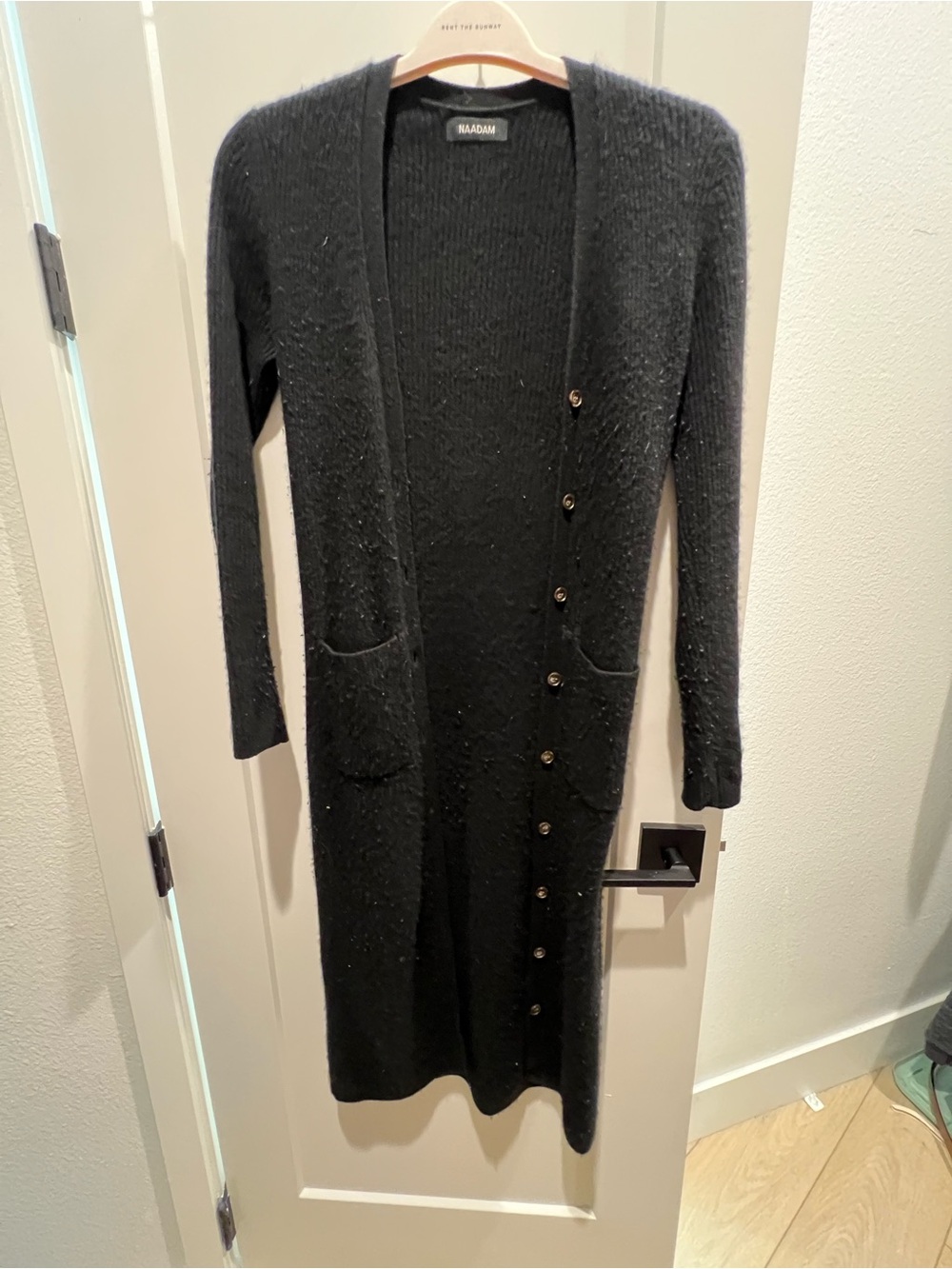 NAADAM Black Longline Button-Front Knit Cardigan